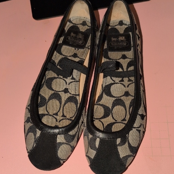 Coach Tan and Black Signature Canvas Flats - Picture 2 of 3